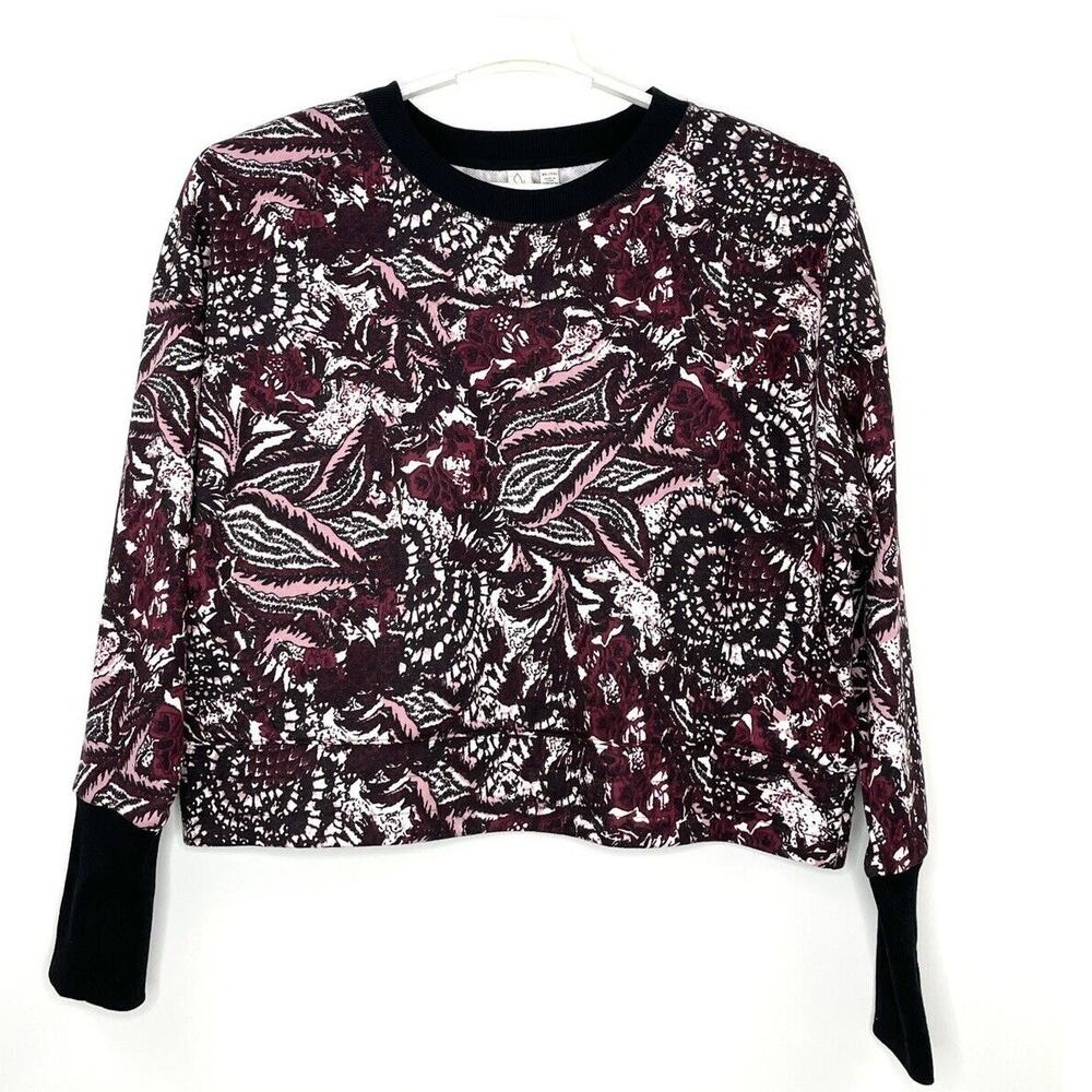 Joie Caleigh Floral Paisley Print Thumbhole Sweatshirt Burgundy Women's XL